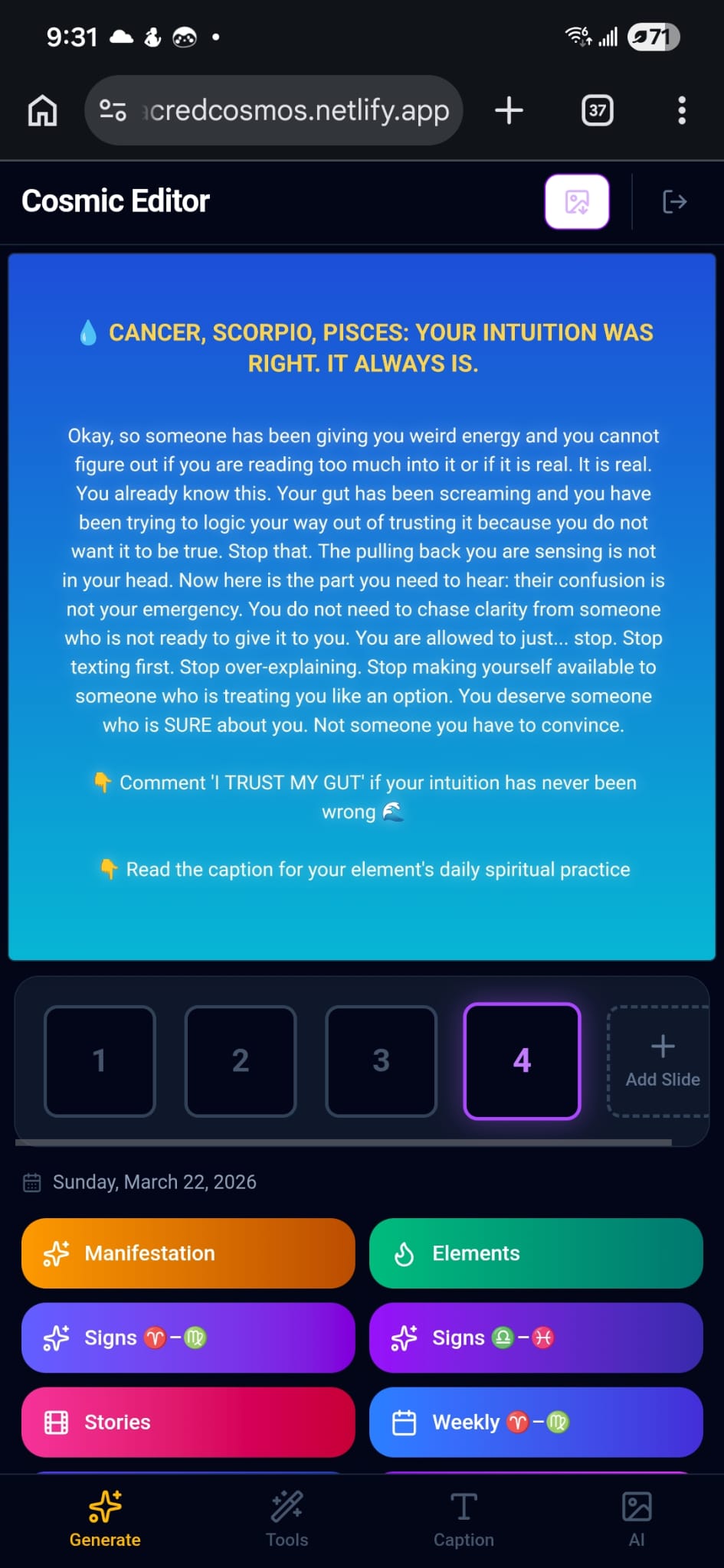 Mobile tools tab — background presets, gradients, and canvas tools